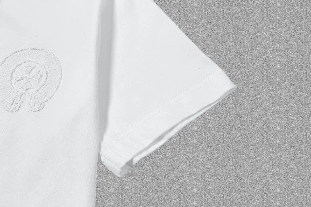 🅿️200 [CH Crow Heart] 2025FW short-sleeved T-shirt, hollow embroidery with arch bridge embroidery, high-end 26s double yarn 300g fabric, heavy fabric, custom stretcher rib, same vat and dye, complete three standards, same style for men and women, color: black, white, size: S M L XL 2XL